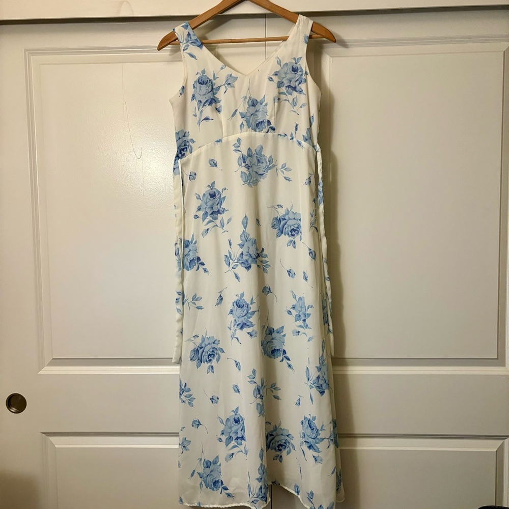 DBY white blue floral maxi summer dress S/M